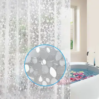 

Waterproof Thicken Translucent 3D Cobblestone Shower Curtain with Hooks Stones Pattern Shower Bathing Bathroom Decor Curtains