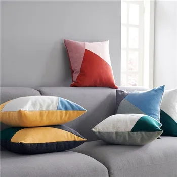 

Nordic Color Stitching Pillow Case Bedding Decorative Throw Pillow Cover Square Pillowcase For Home Bedroom 45cm*45cm