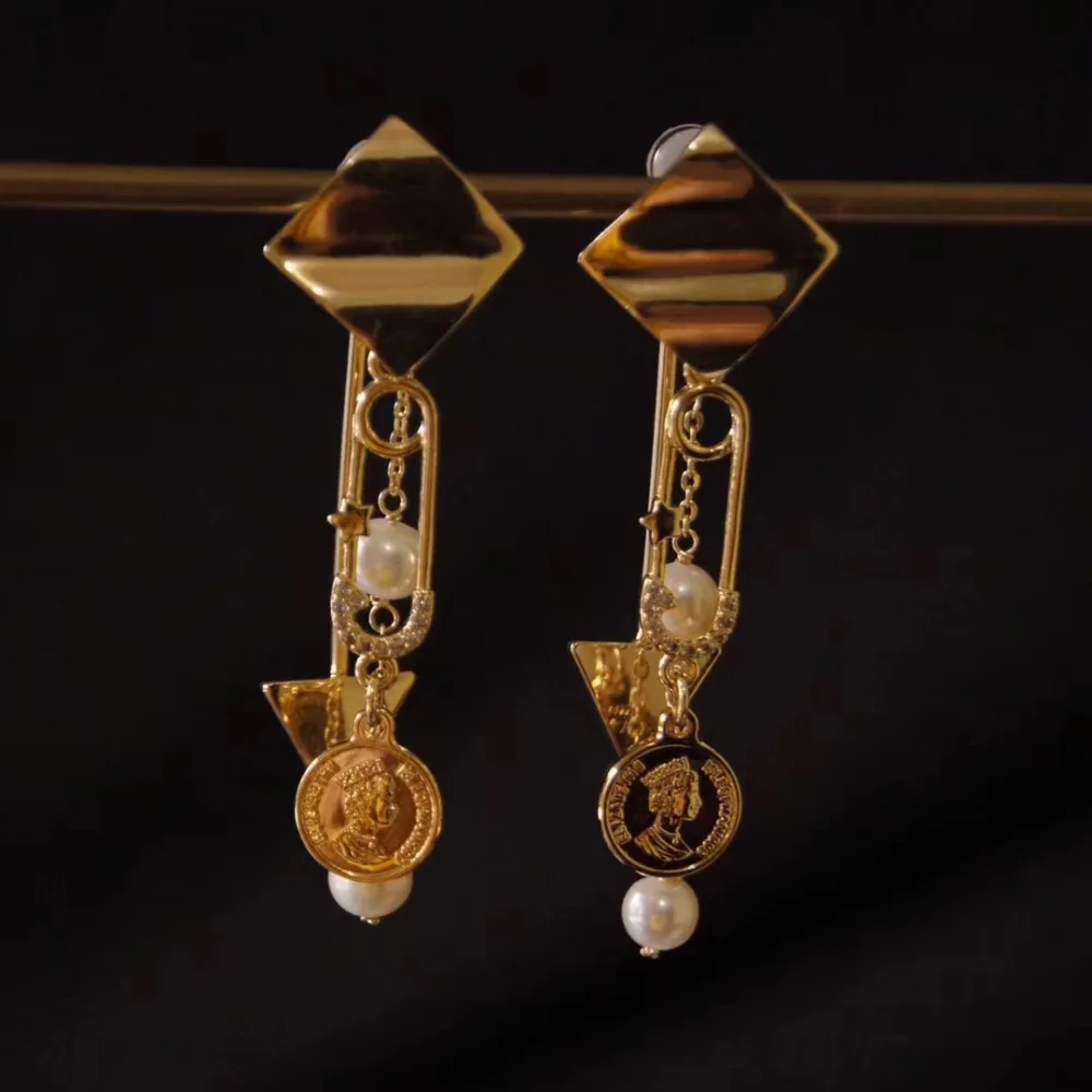 

ANI 14K Roll Gold Handmade Women Drop Earring Natural Freshwater White Pearl Long Gold Earring Dangle brincos para as mulheres