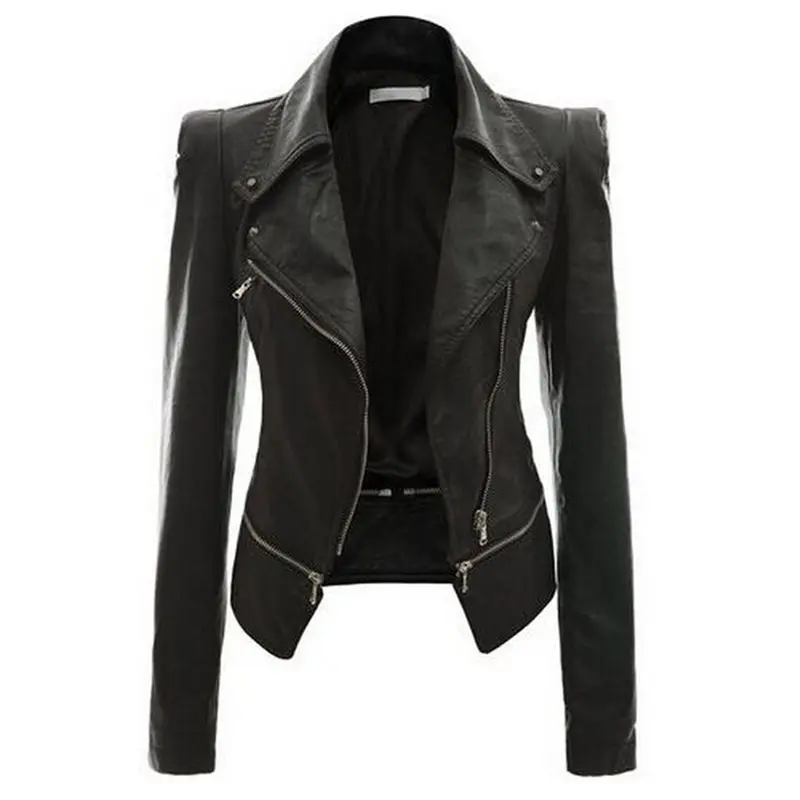 

Rosetic Women PU Jackets Gothic Casual Spring Punk Black Plus Size Slim Lapel Zipper Solid High Street Female Motorcycle Coats