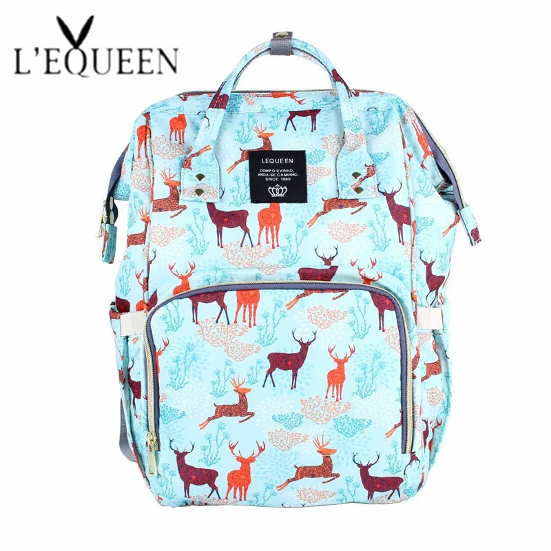 

Lequeen New Upgrade Diaper Bag Large Mummy Maternity Nursing Bag Deer Printed Baby Nappy Bags For Mom Travel Baby Backpack