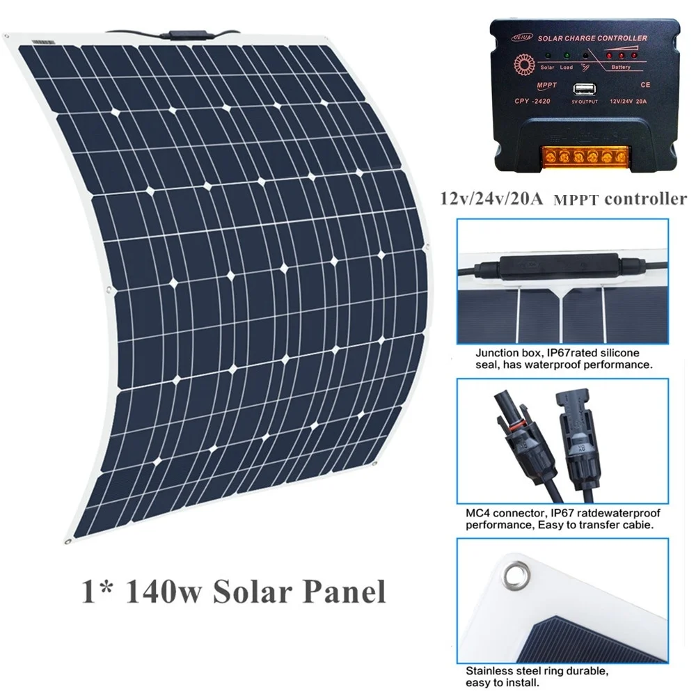 

140w Mono Module solar panel flexible + 20A Controller regulator for Caravan RV Yacht Car Truck Home Roof 12v Battery Charger