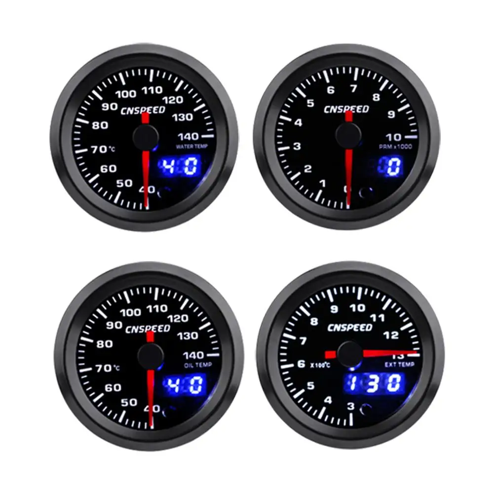 

12V Universal 7 Color 52mm Pointer LCD Dual Display Tachometer Water Or Oil Temperature Meter For Car Modification Dropshipping