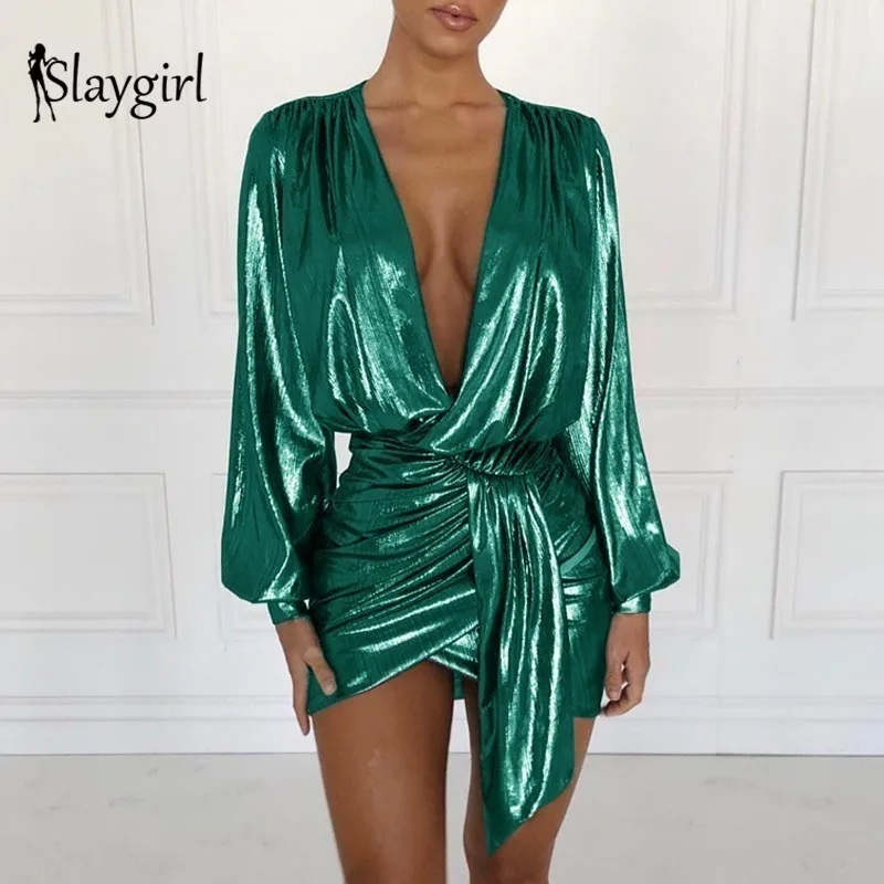 

Slaygirl Wrap Bandage Bodycon Dress Women Sexy Party Dresses Elegant Deep V Neck Mini Autumn Spring Dress 2019 Vestidos