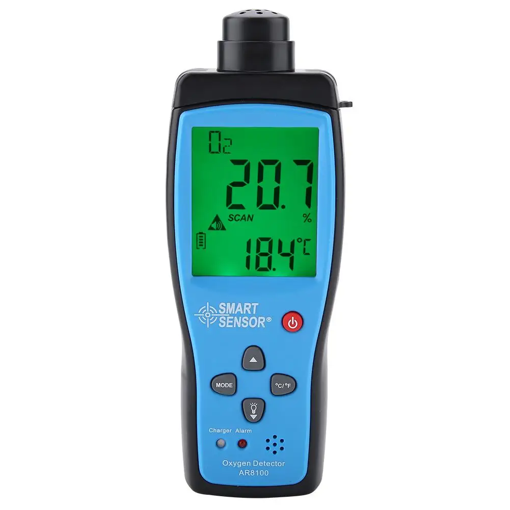 

SMART SENSOR AR8100 Oxygen Detector Rechargeable LCD O2 Gas Meter Thermometer US EU Plug