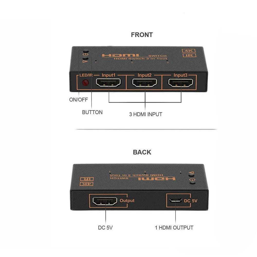 Hdmi переключатель 3 в 1 коммутатор встроенный ИК с удаленным переключателем Hdtv для