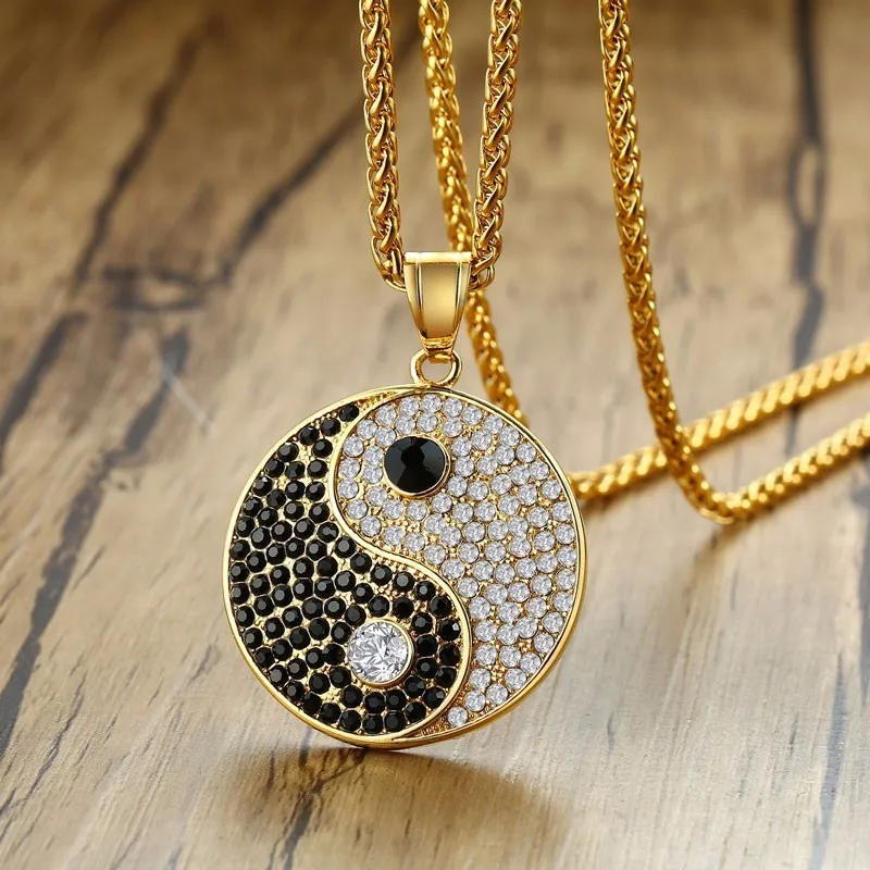 Прямая поставка Золотая подвеска из нержавеющей стали Ying Yang ожерелье с белым и