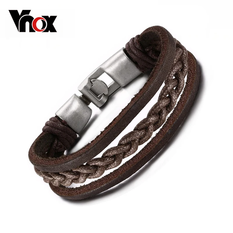 

Vnox Vintage Leather Bracelet Bronze alloy Buckle Hand Chain for Women / Men