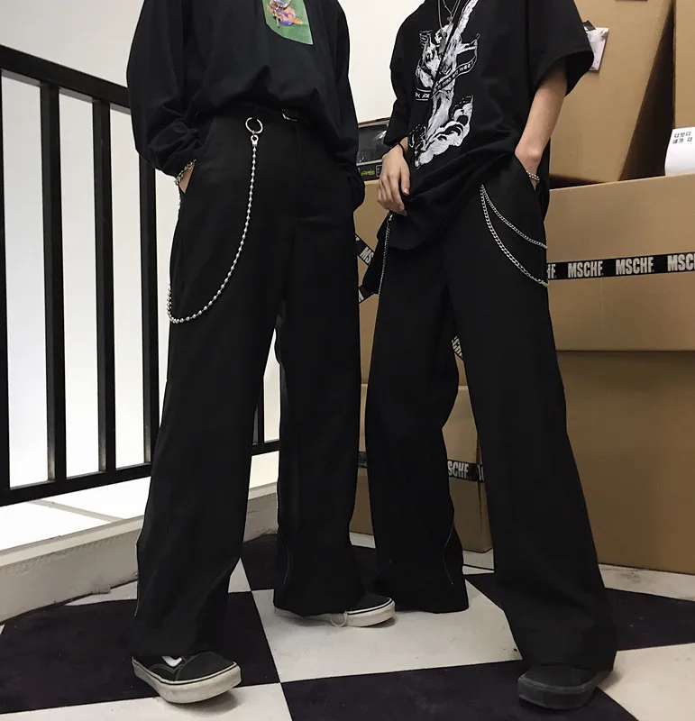 

Couple pants men's casual straight trousers spring clothes foot wide leg old pants zipper adjustable loose mopping pants