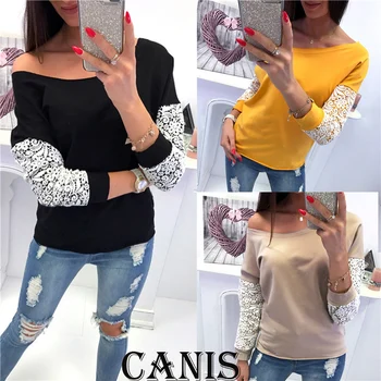 

Autumn New Fashion Women Blouse Lace Long Sleeve Off Shoulder Shirt Ladies Solid Loose Casual Tops Clothes