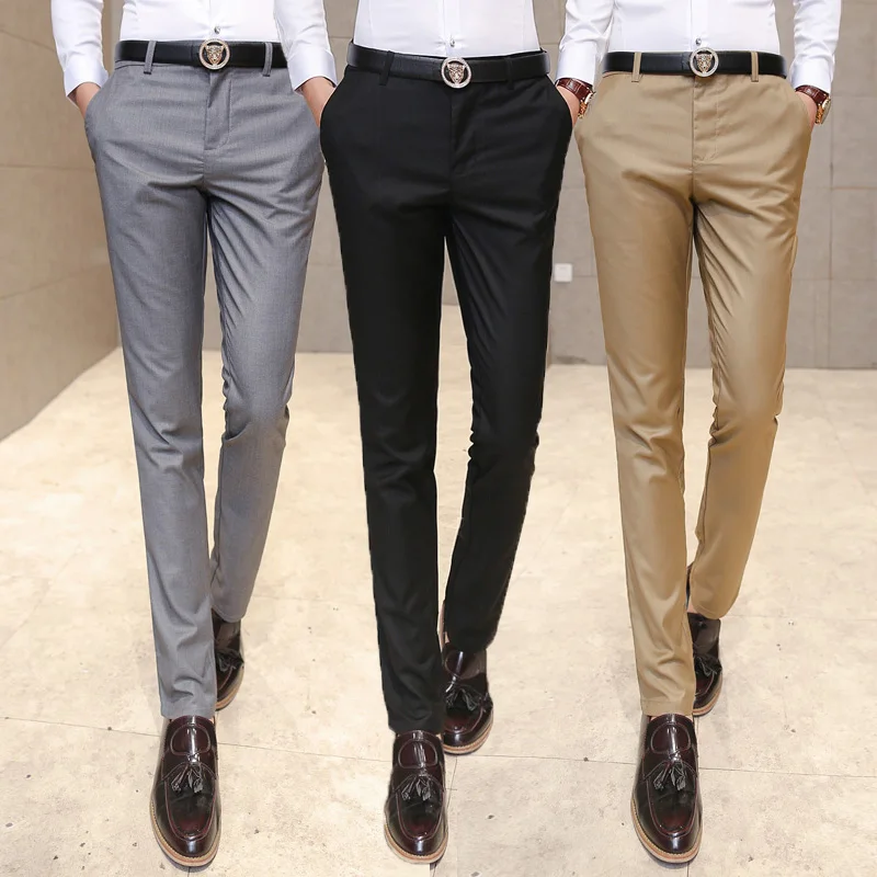Мужская одежда костюм брюки/мужской Высококачественный чистый цвет slim Fit деловой костюм брюки/мужской высокого класса Досуг тонкие ноги брюки