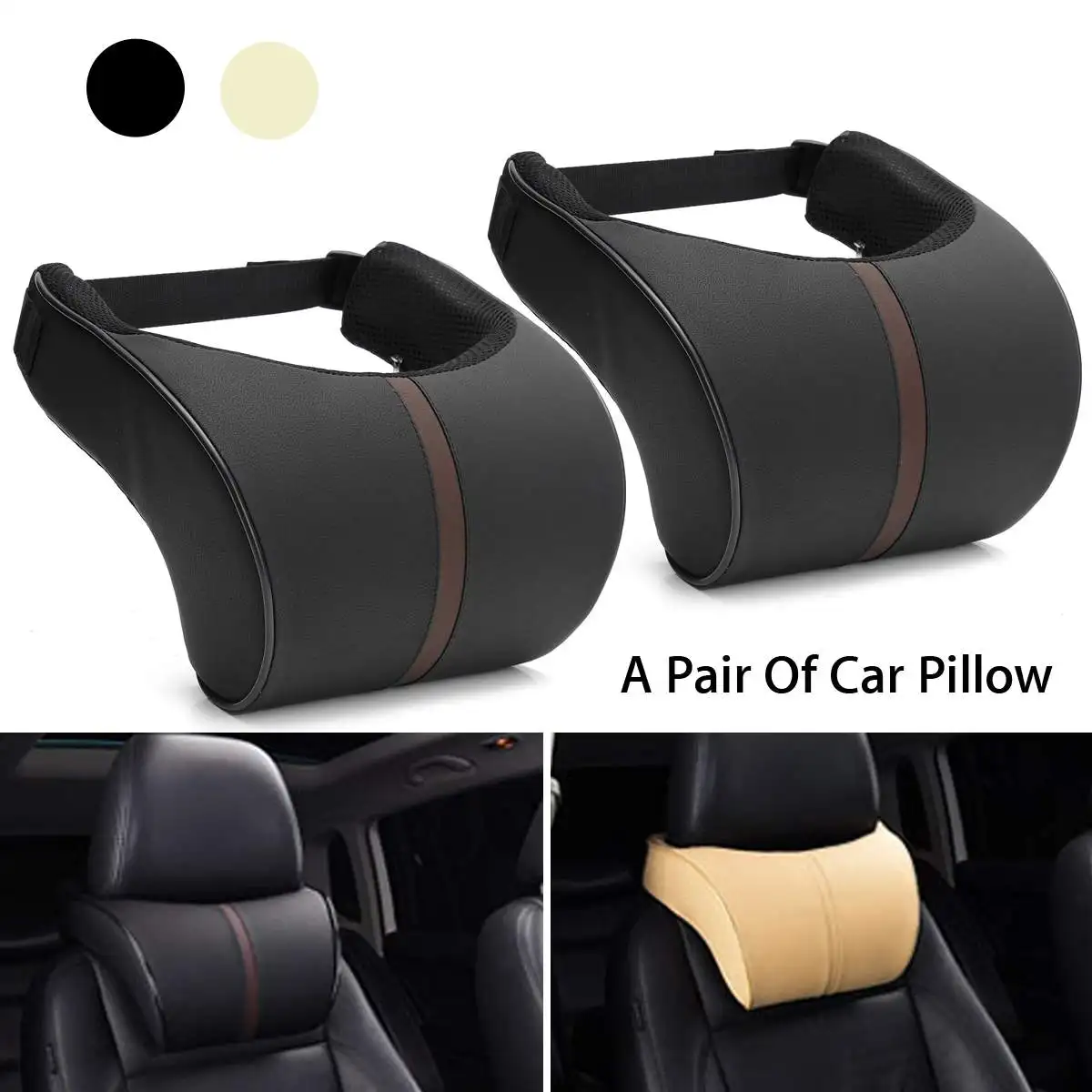 

new 2pcs Quality Car Seat Neck Pillow PU Leather Ergonomic Seat Headrest Pad Auto Car Neck Rest Memory Foam Pillows for 95% Cars