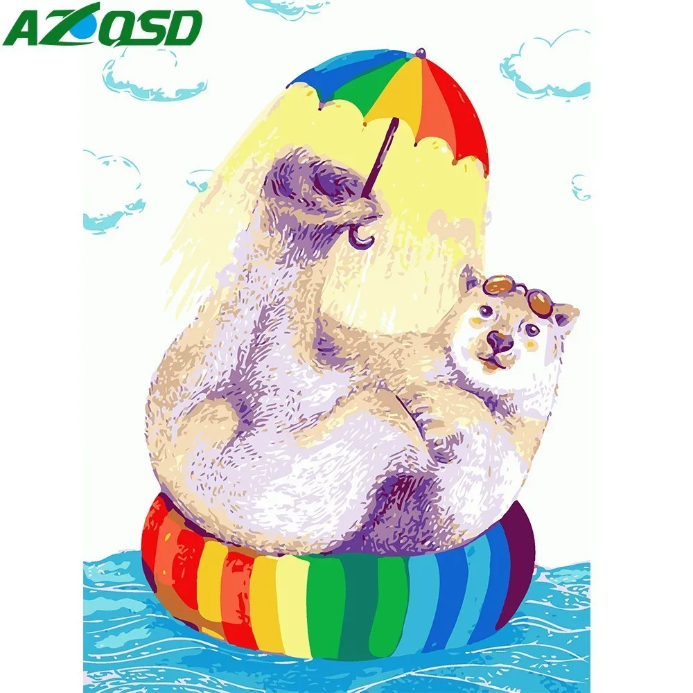 

AZQSD Oil Painting By Numbers Bathing Rainbow Bear Hand Painted Canvas Modern Wall Picture For Living Room Wall Art Animal K349