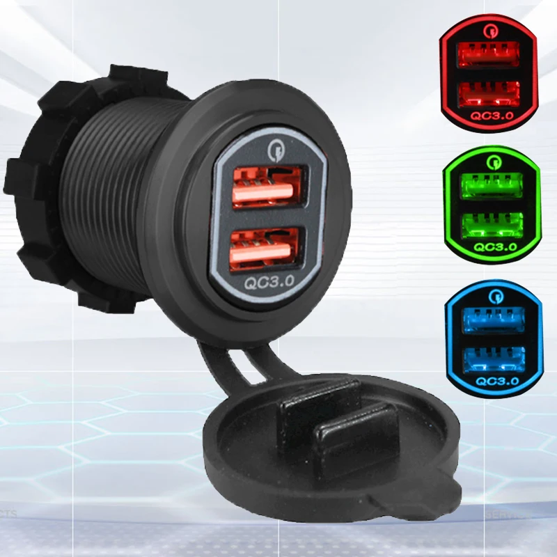 

Universal 12-24V QC3.0 Dual USB Car Charger Socket Adapter Switch Plug Charger Fast Charging For iPhone XR XS Max 7 8 plus 6 6s