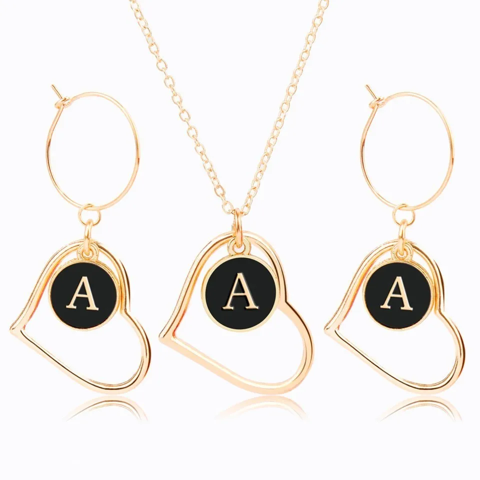 Алфавит, A-Z, серьги в форме сердца и ожерелье, набор ювелирных изделий для женщин, модные ювелирные наборы, романтические ювелирные изделия для женщин