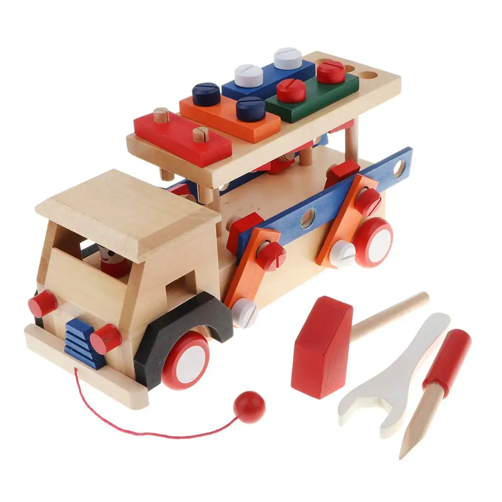 

Wooden Building Blocks Car Construction Game Hand-eye Coordination Educational Toys Birthday Gift for Children Kids Toddler