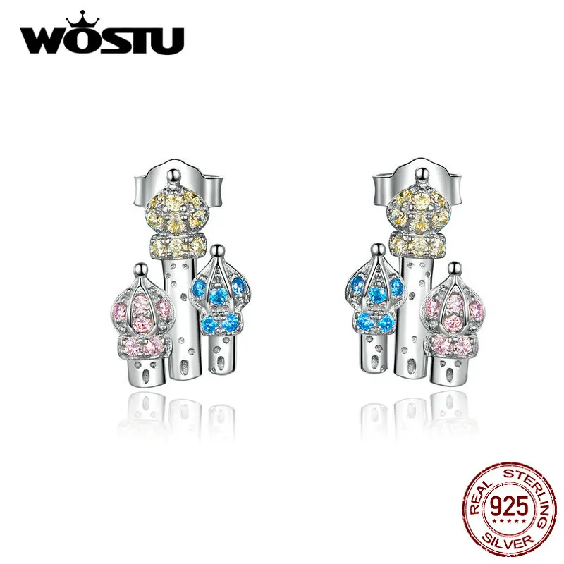 

WOSTU Royal Castle Stud Earrings 925 Sterling Silver Multi-Color Enamel Wedding Earrings For Women Silver 925 Jewelry CQE591