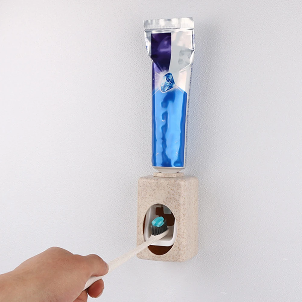 

Bathroom Tools Hands Free Auto Squeezer Toothpaste Dispenser Practical Automatic Wheat Straw Holder Portable