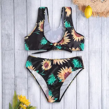 

Wipalo Women Plus Size Shoulder Strap Floral Print Padded Tied Beach Set Racer Back Mid Waist Female Swim Set Casual Summer Set