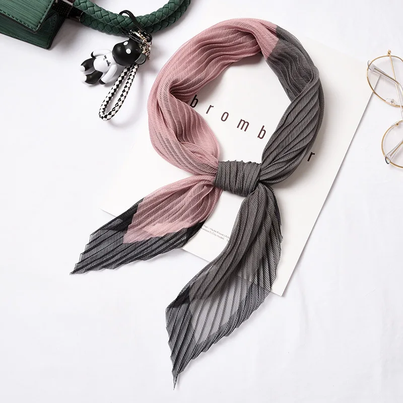 Woman Hair Scarf Women Fashion Joker Korean Style Color Spring And Autumn Season Scarves Print Crinkle Hijab Vintage Moda Mujer