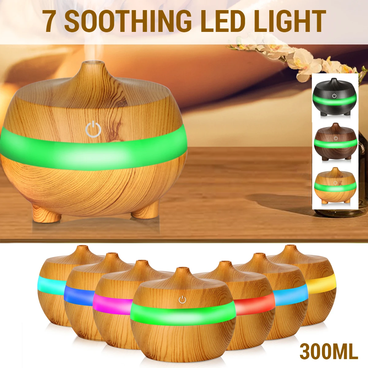 

Ultrasonic Aroma Essential Oil Diffuser Air Purifier Humidifier Cool Mist 7 Color LED Night lamp for Office Home Car USB