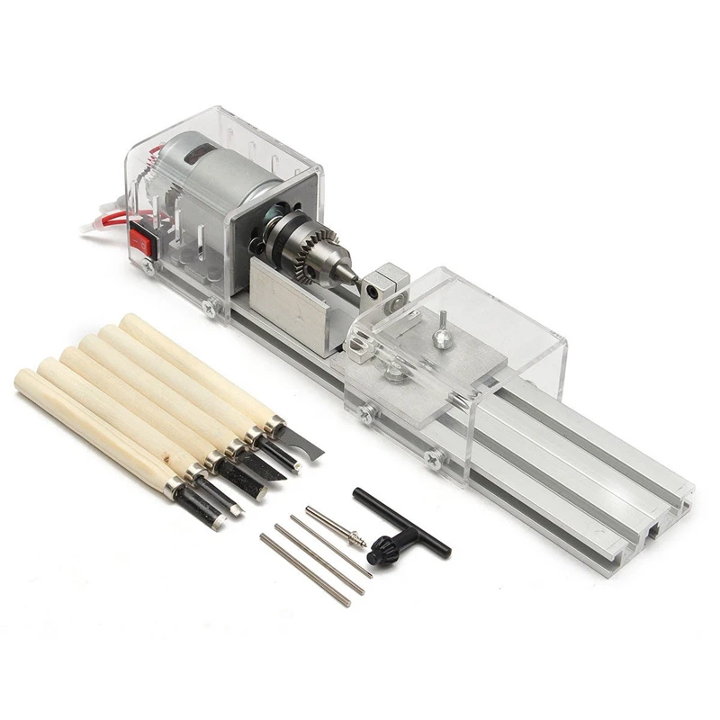 

100W Cnc Mini Lathe Machine Tools Diy Woodworking Wood Lathe Milling Machines Grinding Polishing Beads Drill Rotary Tool Set K