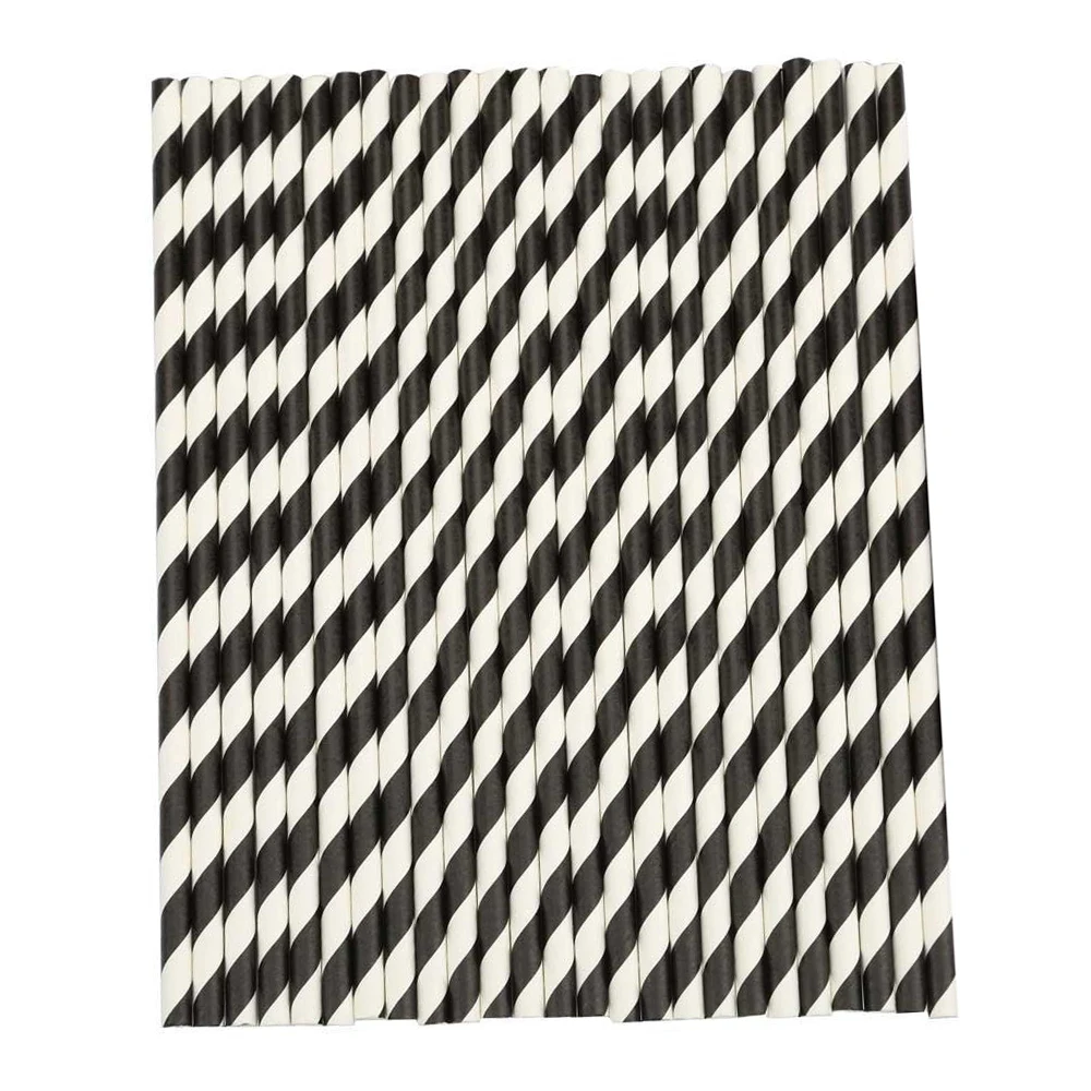 

25Pcs Striped Paper Drinking Straws for Party Wedding Supplies Food-grade recycled paper (Black & White)
