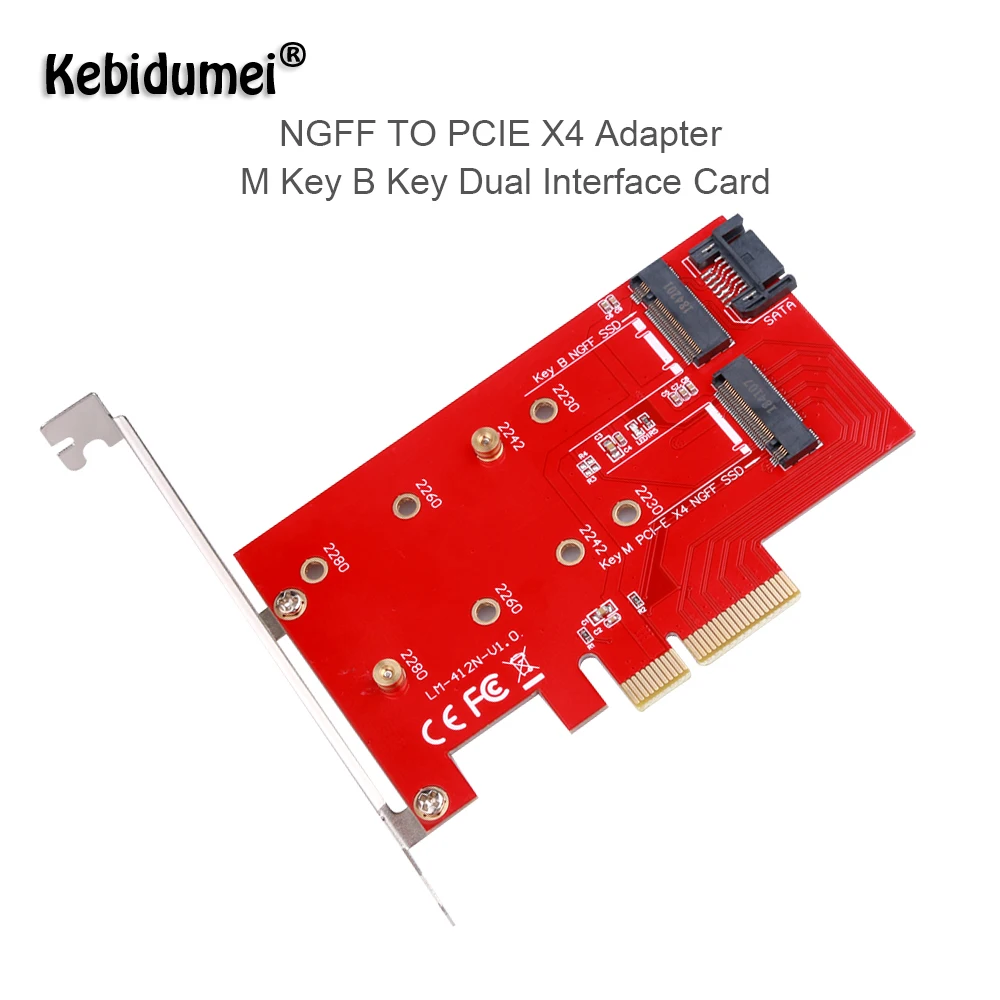 Адаптер Kebidumei SSD NGFF на PCIE X4 ключ M B двойная интерфейсная карта M.2 NVMe поддержка PCI