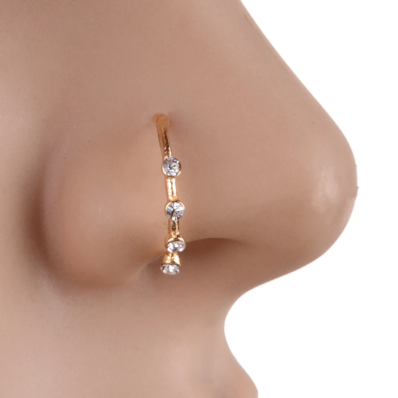 

4 Crystal Small Nose Hoop Ring For Sexy Women Summer Bikini Accessories Shellhard Fashion Thin Silver Gold Body Piercing Jewelry