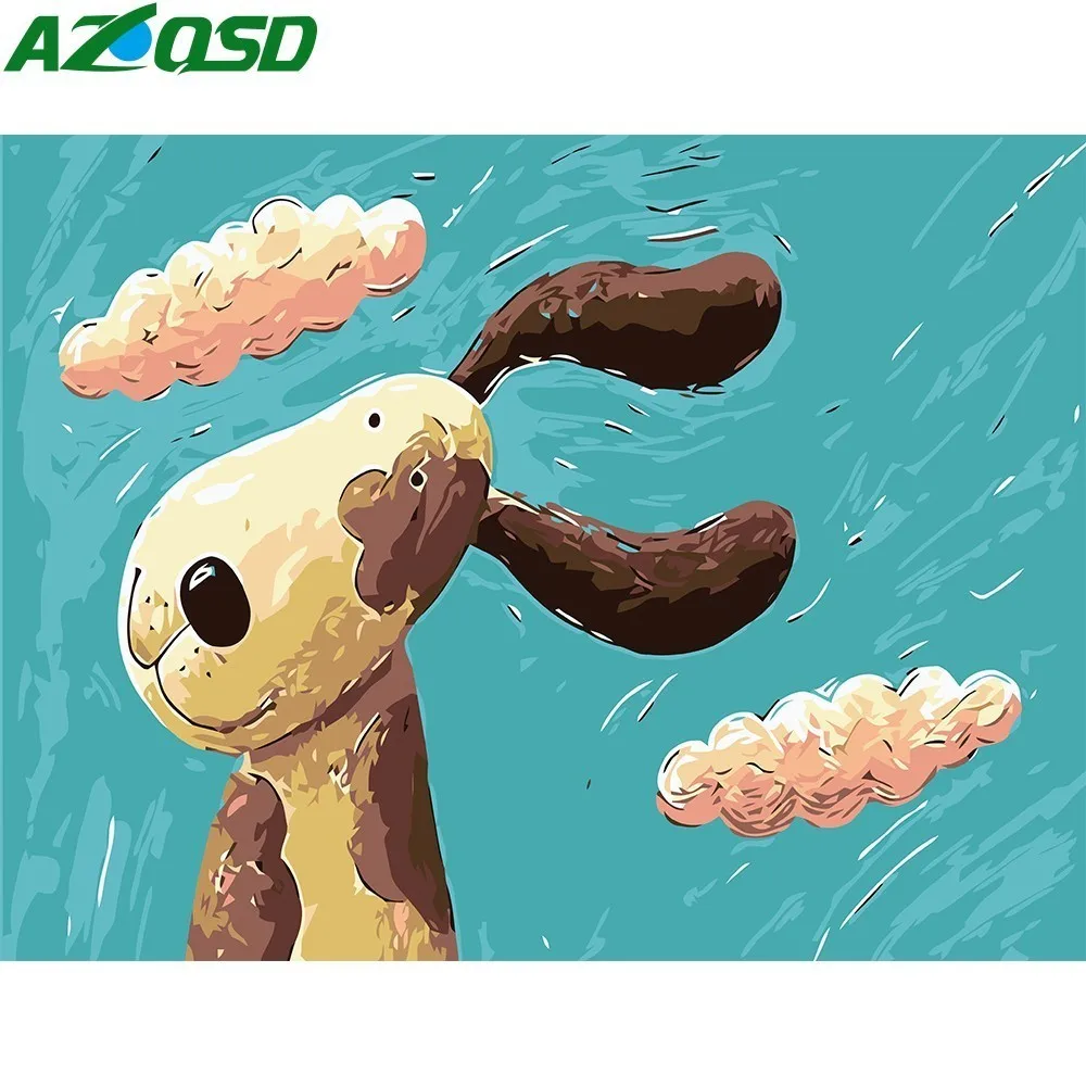 

AZQSD DIY Oil Painting By Numbers Animals Modern Hand Painted Cartoon Dog Picture Wall Art Canvas Wall Home Decoration YHGC141