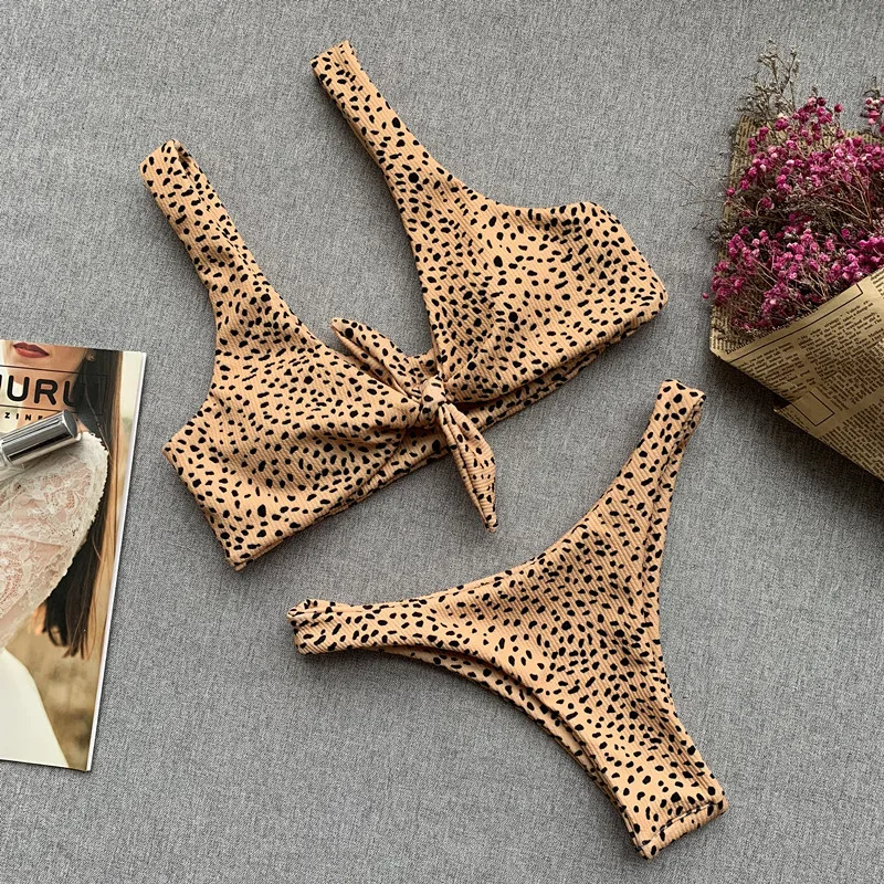 

Leopard Print Women Bikini Set Push Up Swimsuit Bathing Suit Swimwear Beachwear Bow Knot Low Waist Bodycon Brazilian Bikini set