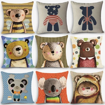 

Quality couch cushion cartoon animals elephant bear Print Home Decorative pillows bedding Pillowcase 18" Vintage Pillows MYJ-A6