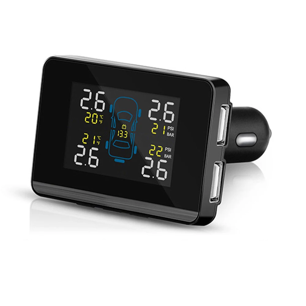 

Car Wireless Tpms Tire Pressure Lcd Monitoring System Dual Usb +4 Sensors Ma1322