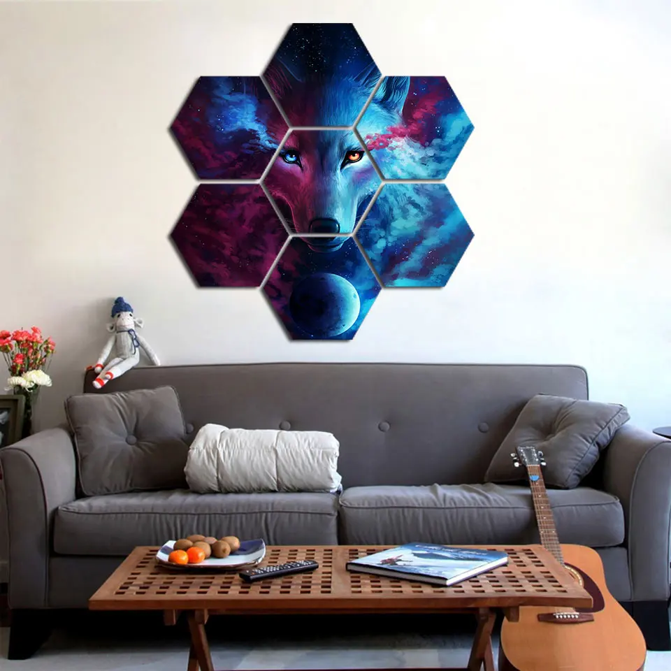 

Canvas Painting Home Decor 7 Pieces Wolf Animal Full Moon Poster Print Where Light And Dark Meet Extended Pictures Room Wall Art