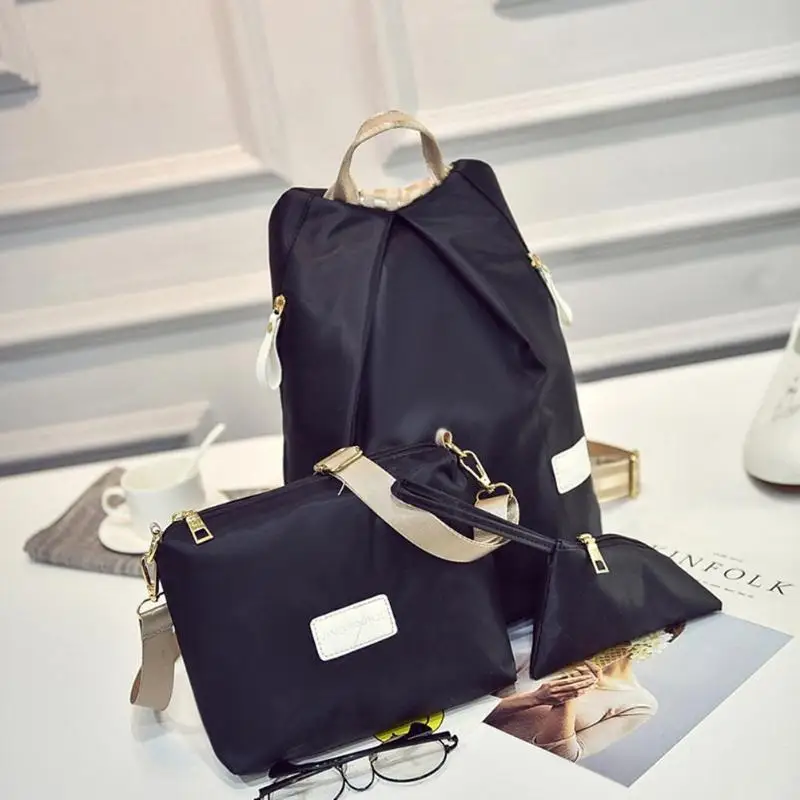 

Fashion Polyester Cotton 3pcs/set Women Solid Color Pattern Backpack soft surface Shoulder Bag Purse Casual Girls Nylon Bags
