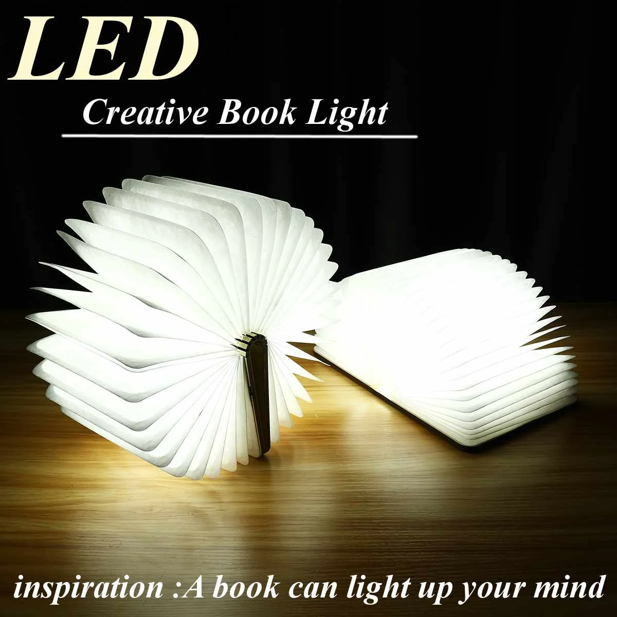 

LED Foldable Wooden Book Shape Desk Lamp Nightlight Booklight Indoor Lighting USB Rechargeable Desk Lamp Light 2.5x11x14.7cm