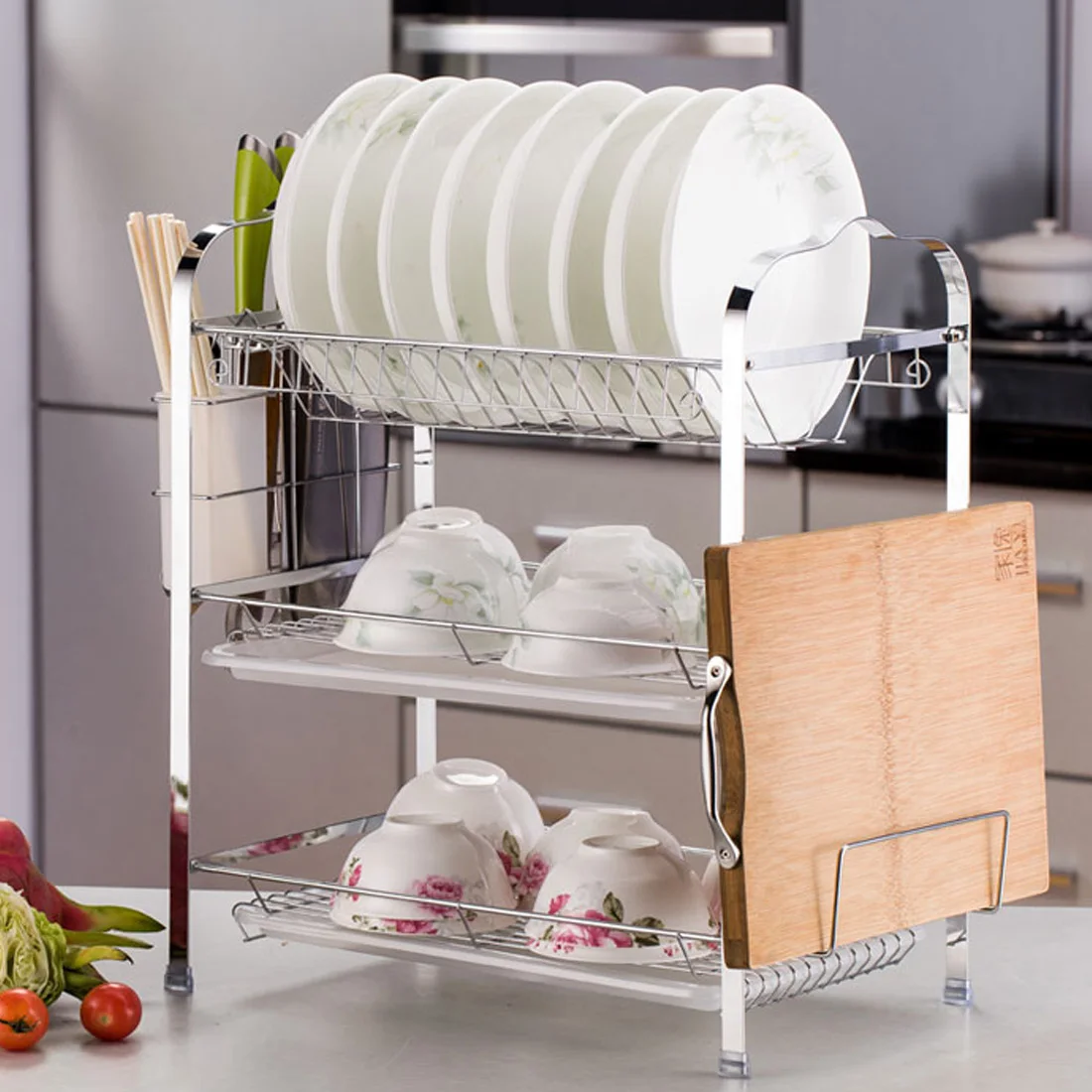 HIPSTEEN 3-طبقات طبق رف استنزاف رف المطبخ تخزين البنود بما في ذلك قوس-شكل طبق رف سكين chopboard رف HIPSTEEN 3-طبقات طبق رف استنزاف رف المطبخ تخزين البنود بما في ذلك قوس-شكل طبق رف سكين chopboard رف