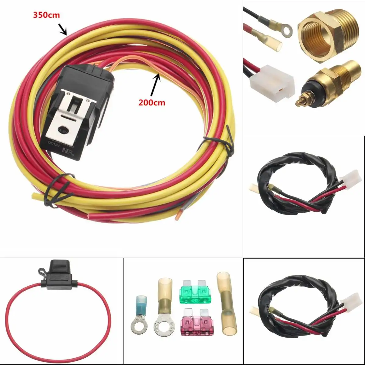 

Electric Fan Relay Wiring Harness Heavy Thermostat Dual Sensor Kit Waterproof Wiring Harness Overload Circuit Breaker