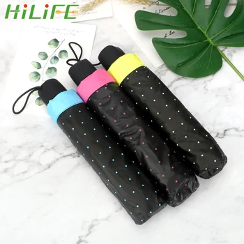 

HILIFE 3 Fold Folding Small Black Umbrella Women Anti-UV Sun Shade Umbrellas Wave Point Umbrella Portable Wind Resistant 110CM