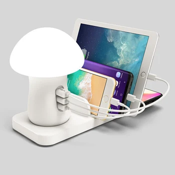 

Fast Wireless Charger LED Mushroom Night Light 3 Port USB Charger For iPhone Samsung Huawei Android Qi Wireless Charging Station