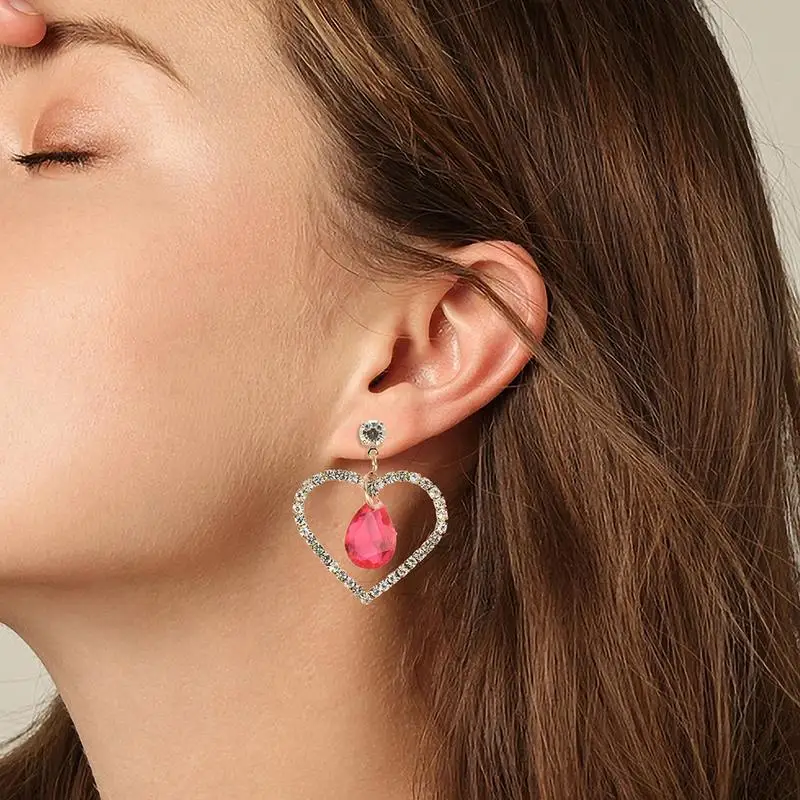 Simple Stylish Atmosphere Hollow Love Red Drop Earrings Claw Chain Resin Electroplated Alloy Temperament Ladies Pendant | Украшения и