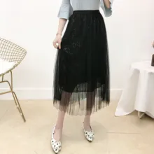 Юбки для женщин, Новое поступление, Женская юбка из сетчатой ткани, однотонная плиссированная юбка до середины икры, весна