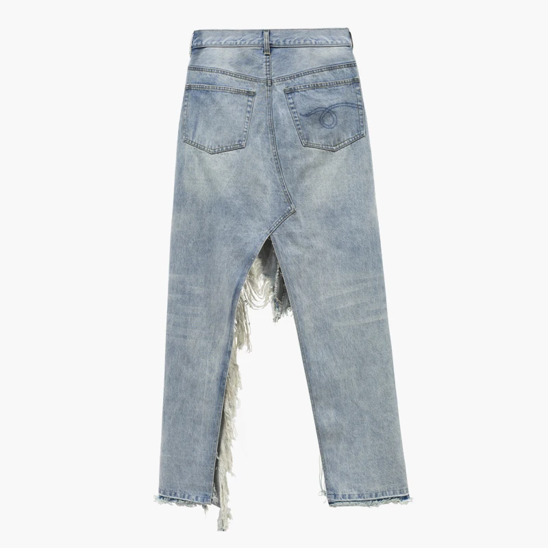 Skirts For Size Irregular Sexy Waist Summer Large Denim Skirt Split Tassel Blue Fashion 2018 E036 Clothing Women High Female fqv86nEw