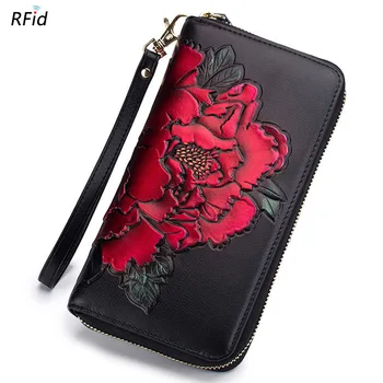 

Flower Print Designer Long Woman Wallet Female Coin Purse Clutch Genuine Leather Ladies Purses Card Holder Women Phone Pocket