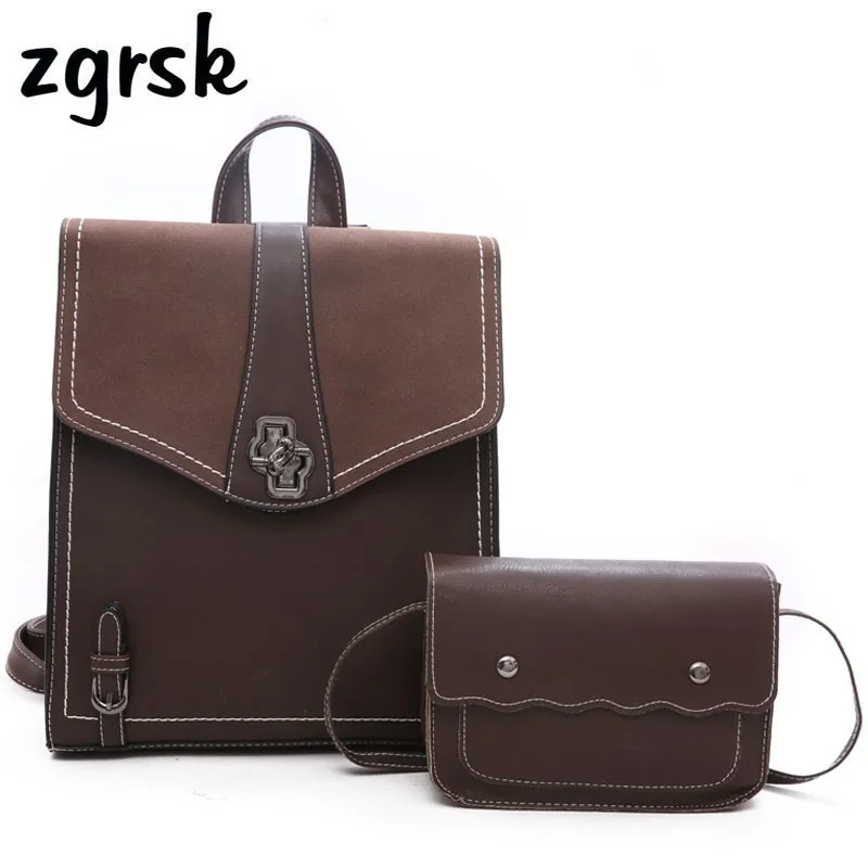 

Women Backpack For Girls 2 Pcs/Set Fashion Designer PU Leather Women Backpacks Ladies Casual Knapsack Vintage Women Bags Mochila