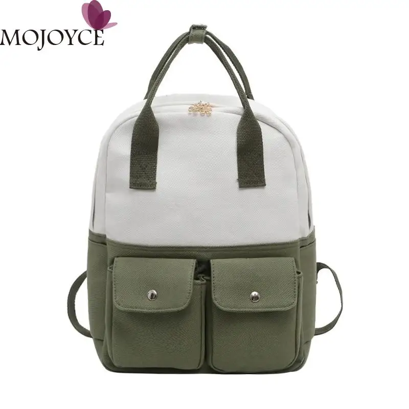 

Female Casual Panelled Simple Travel Backpacks Hit Color Women Canvas Shoulder School Top-handle Bags Girls Knapsack mochila