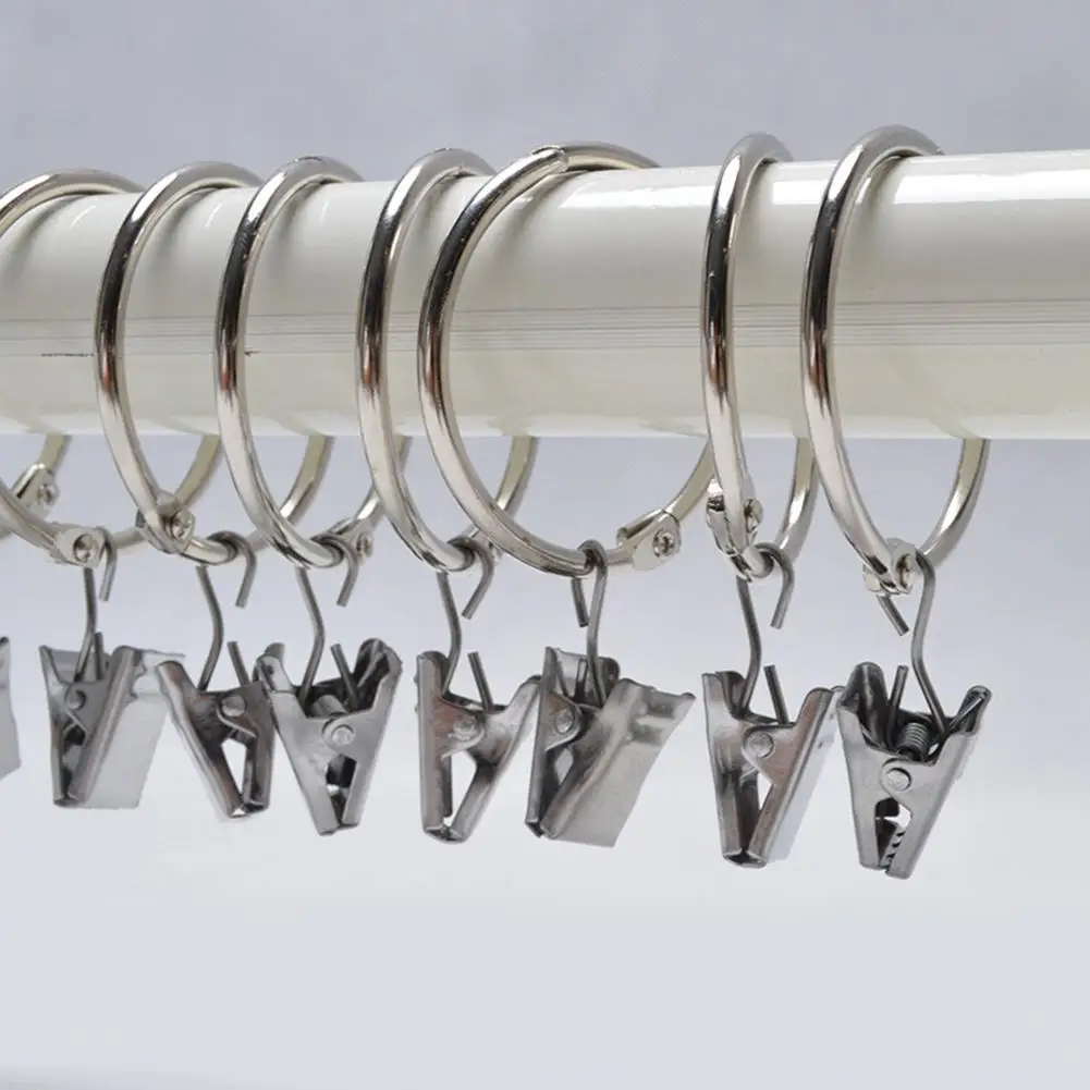 Metal Window Shower Curtain Open Rings Rod Clips Bathroom Drape Hook