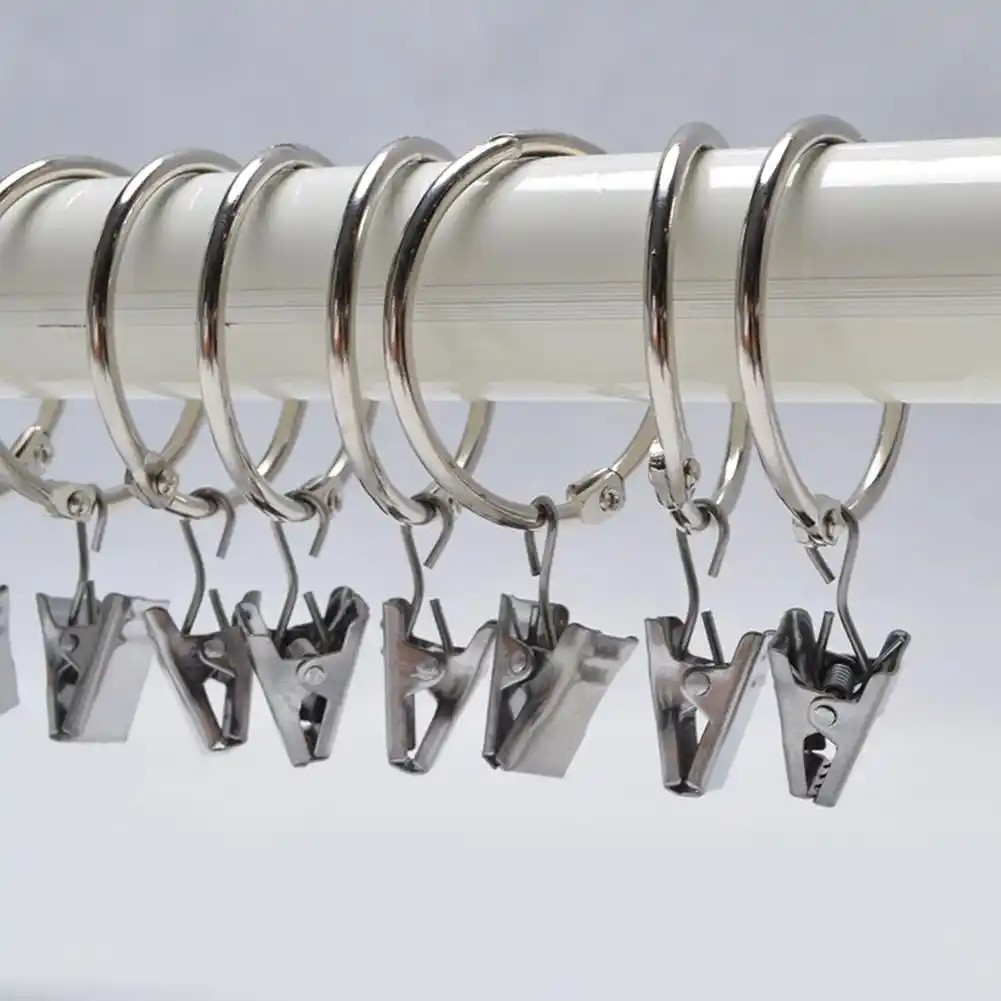 30pcs Drapery Clips Hook Window Shower Curtain Rings Rod Clips Stainless Steel