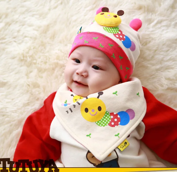 Осень зима 4 цвета милые Caterpillar Baby Beanie и нагрудники комплект детская шапка треугольный шарф костюм детские аксессуары для одежды