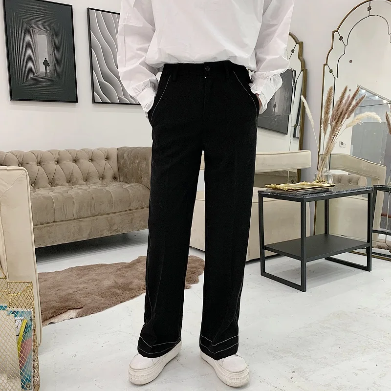 Men's Casual Pants 2019 Spring New Youth Popular Loose Original Wild Wide Leg Open Line Tide Pants Youth Casual Men's Clothing